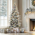 Potted Pre-Lit Flocked Arctic Fir Pencil Tree, 6 ft - Slim Snow-Dusted