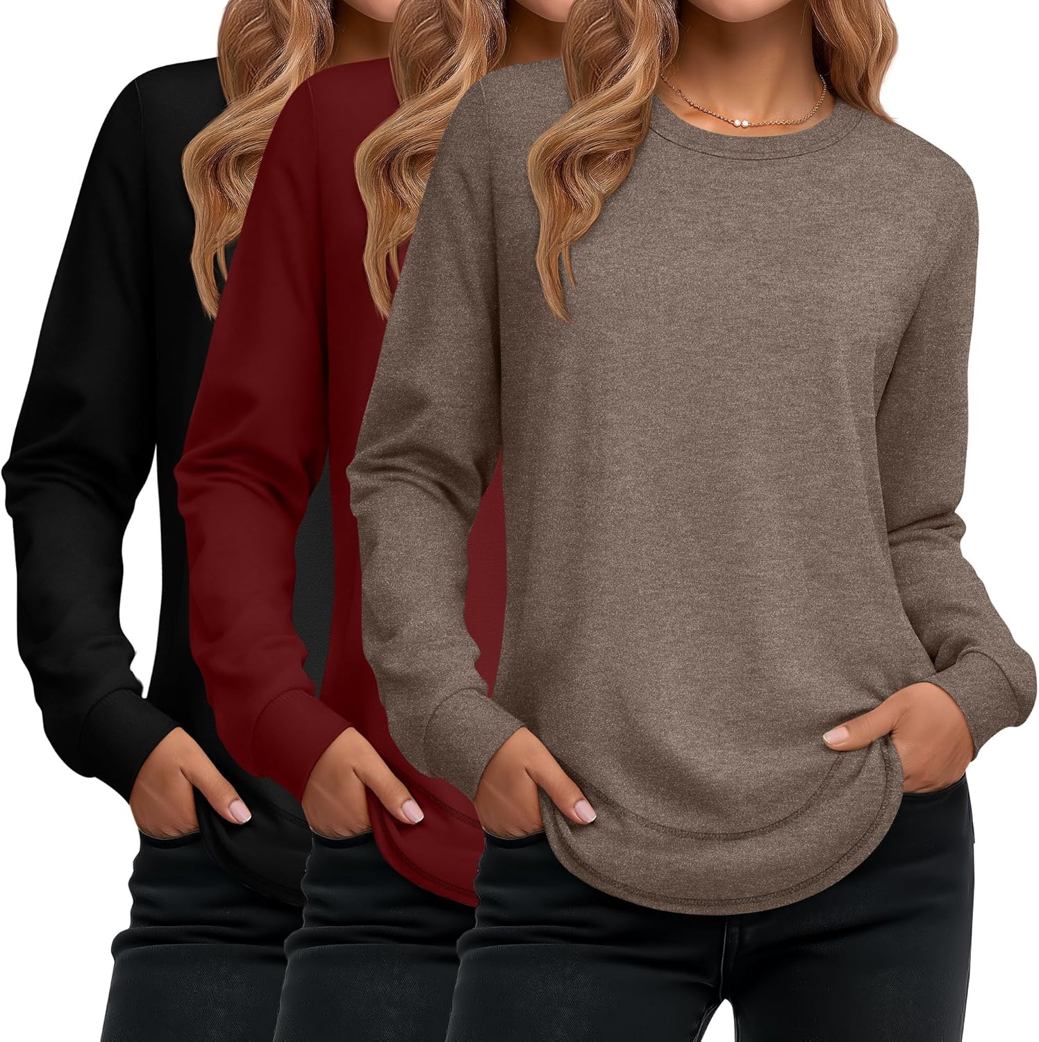 Ficerd 3 Pack Women's Long Sleeve Shirts for Casual Style
