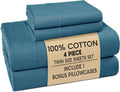 100% Cotton Percale Twin Sheet Set - Cooling 4-Piece