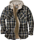 Men's Hooded Plaid Shirt Jacket - Berber Lined Insulated