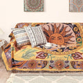 Sun Pattern Yellow Boho Throw Blanket 60ftx80ft - Reversible Cotton