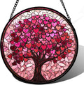 Stained Glass Window Hanging Pink Love Tree of Life - Colorful