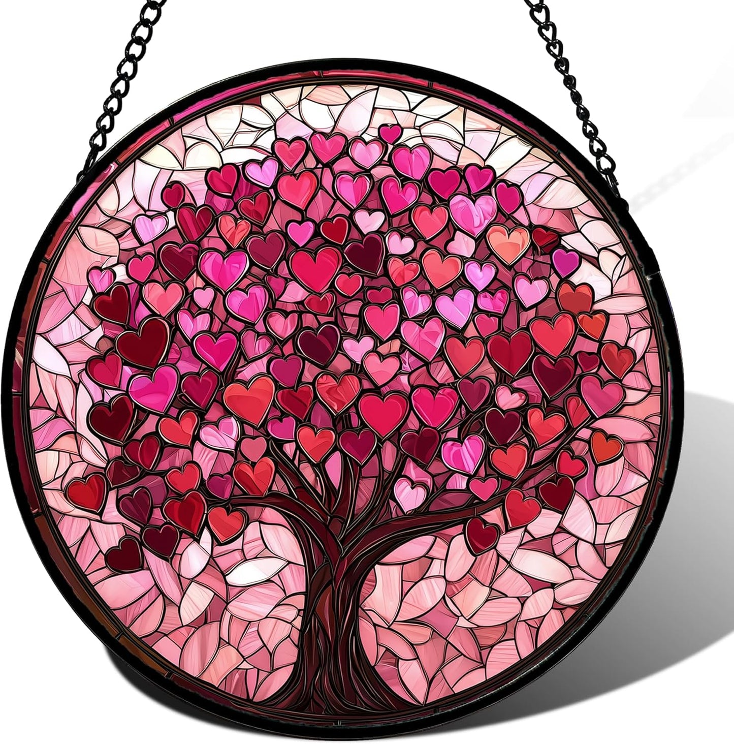 Stained Glass Window Hanging - Pink Love Tree of Life Decor