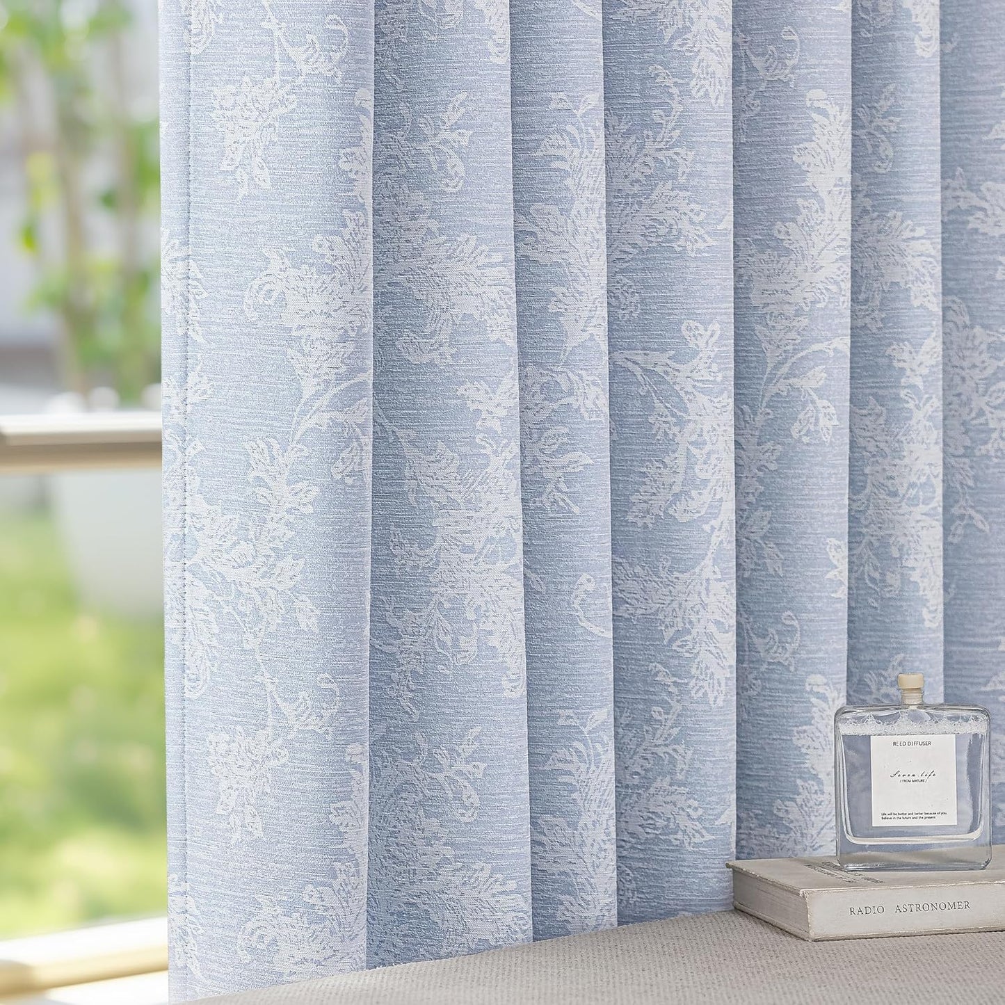 FMFUNCTEX Blue Floral Jacquard Blackout Curtains for Home
