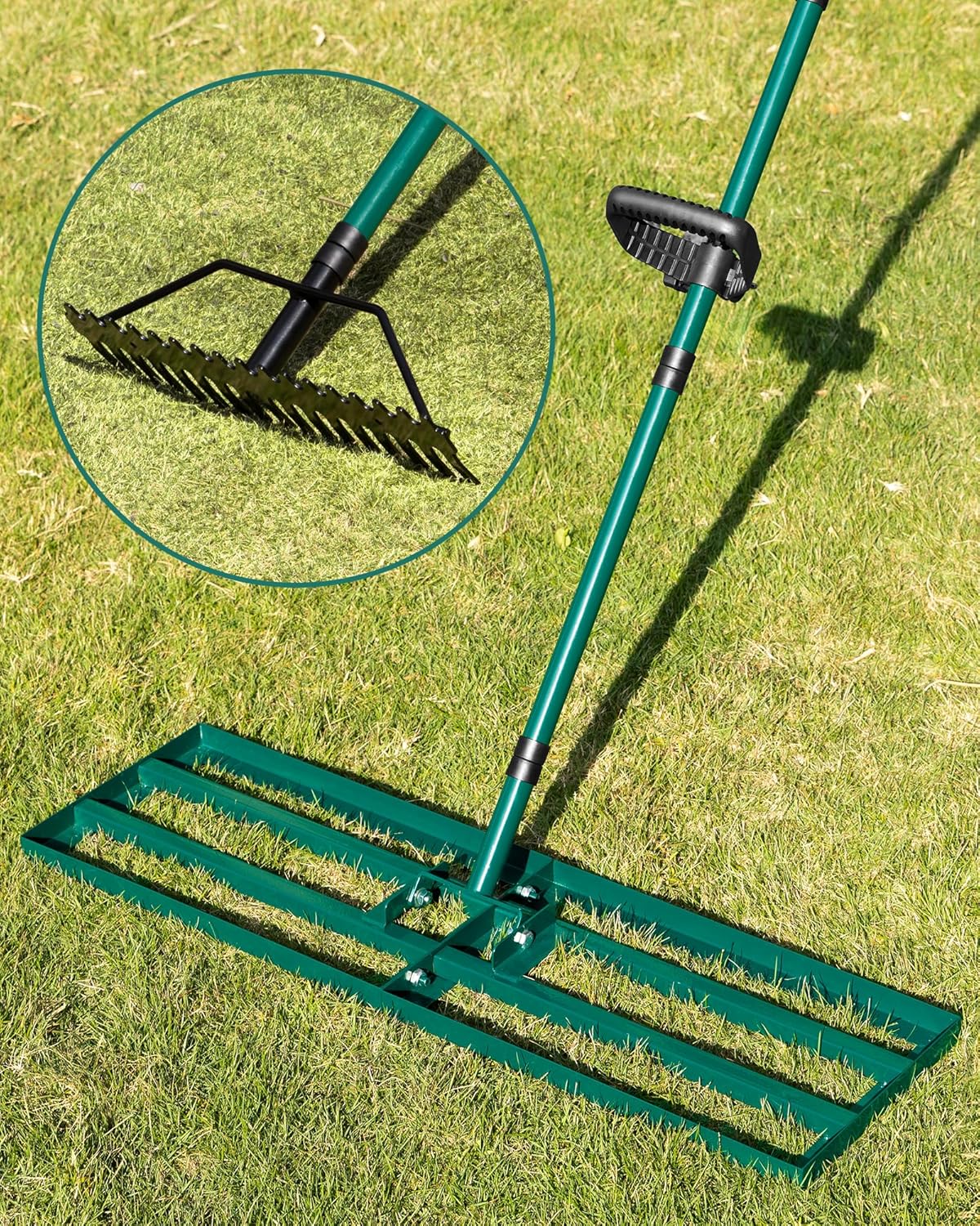 Lawn Leveling Rake 33x10ft' with Adjustable Handle for Easy Use