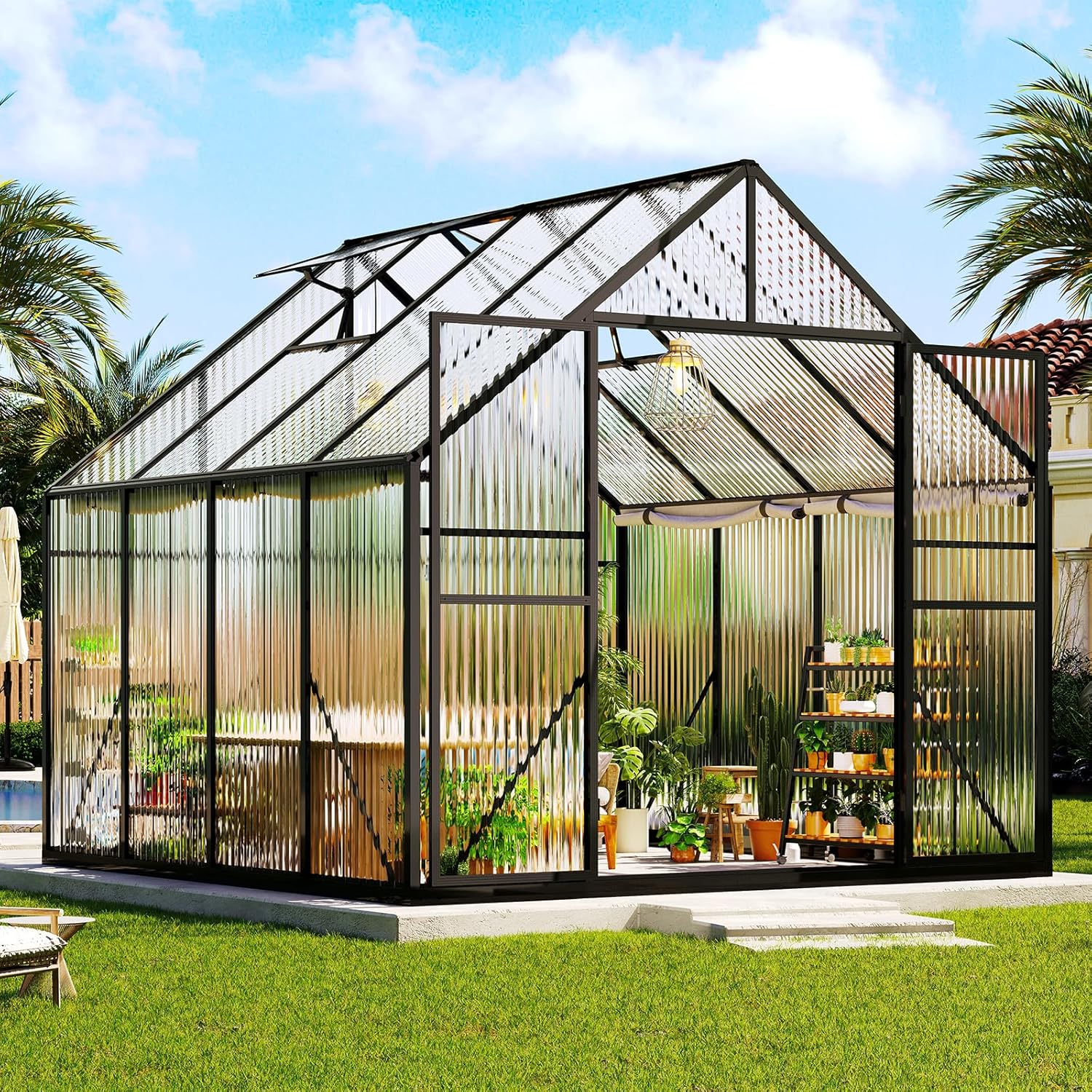 Amerlife 8x8x7 Ft Polycarbonate Greenhouse for Outdoors