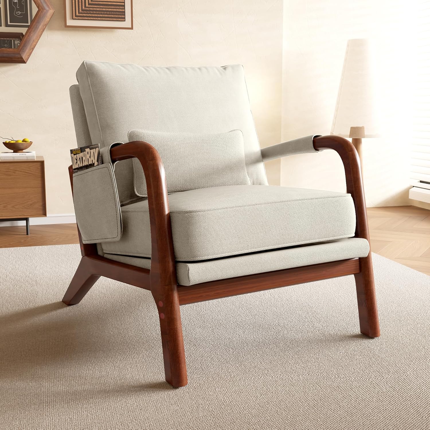Comfy Mid Century Modern Armchair - Beige Elegance