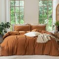 Washed Cotton Duvet Cover Set Twin in Dark Orange - Linen Texture