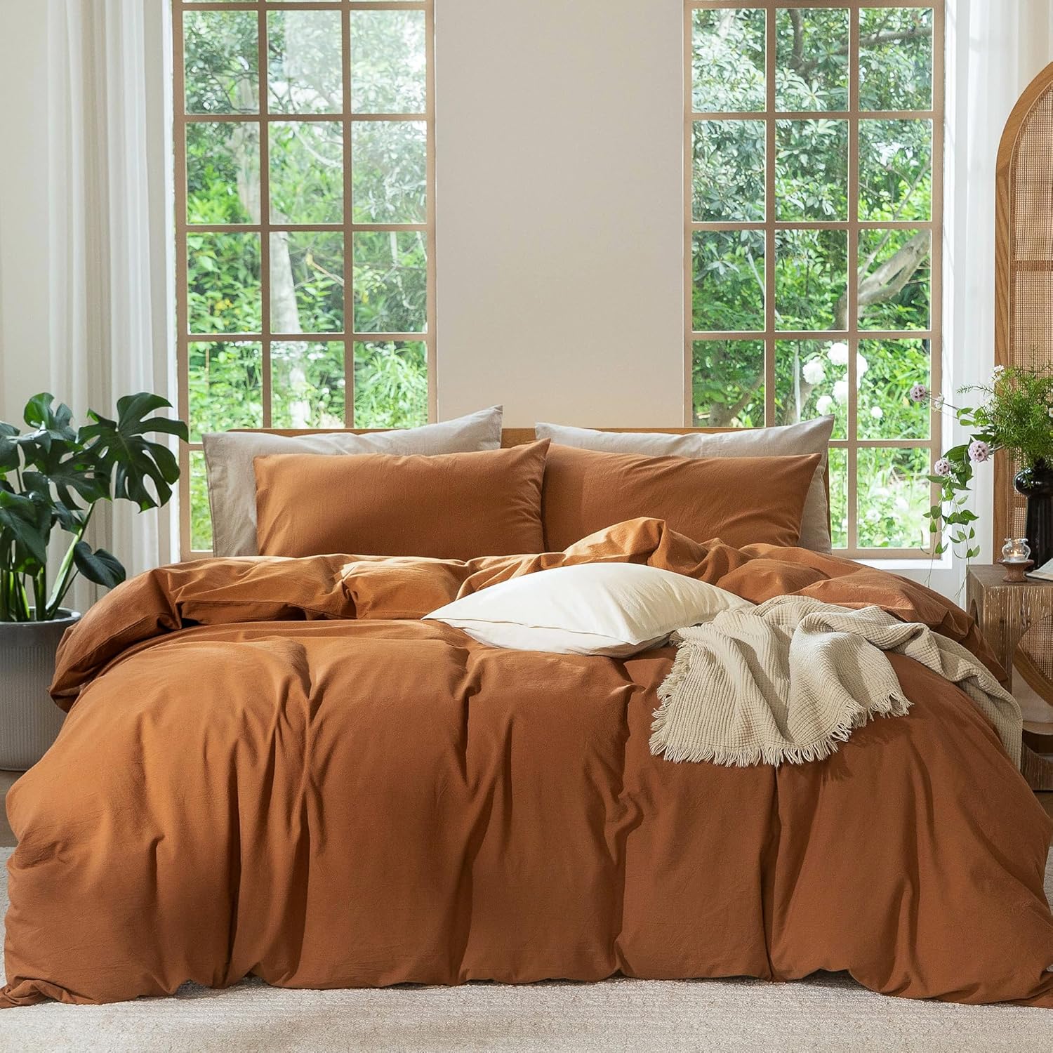 MooMee Bedding Duvet Cover Set in Solid Dark Orange for Twin Size