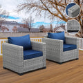 Patio Single Sofa Chairs Set of 2 - Navy Blue Outdoor Club Chairs