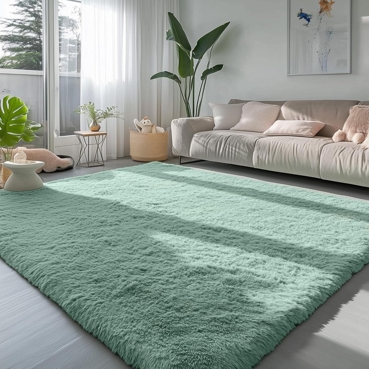 PAGISOFE Machine Washable Sage Green Rugs for Living Room Decor