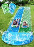 Blue Green 22.5ft Double Lawn Water Slide - Extra Long Backyard Fun