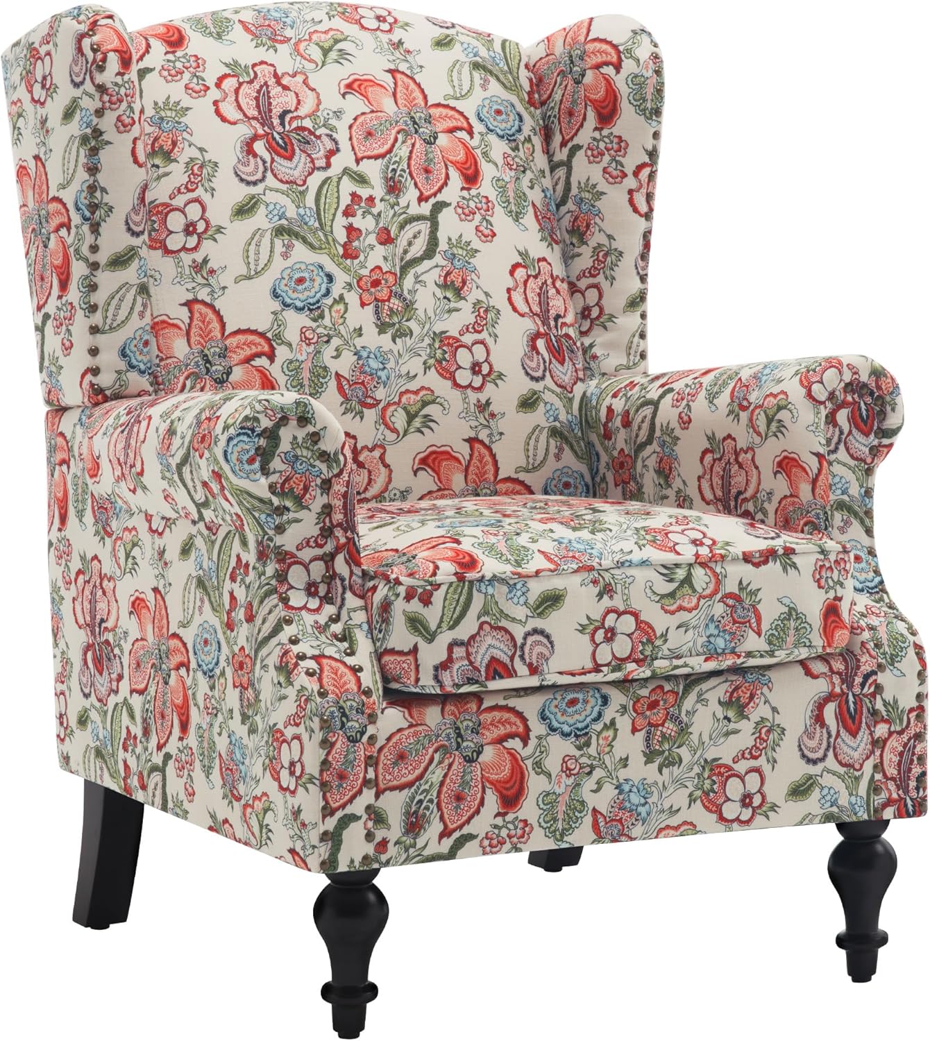 Vintage Chic Floral Armchair, Cozy Pink Accent Chair