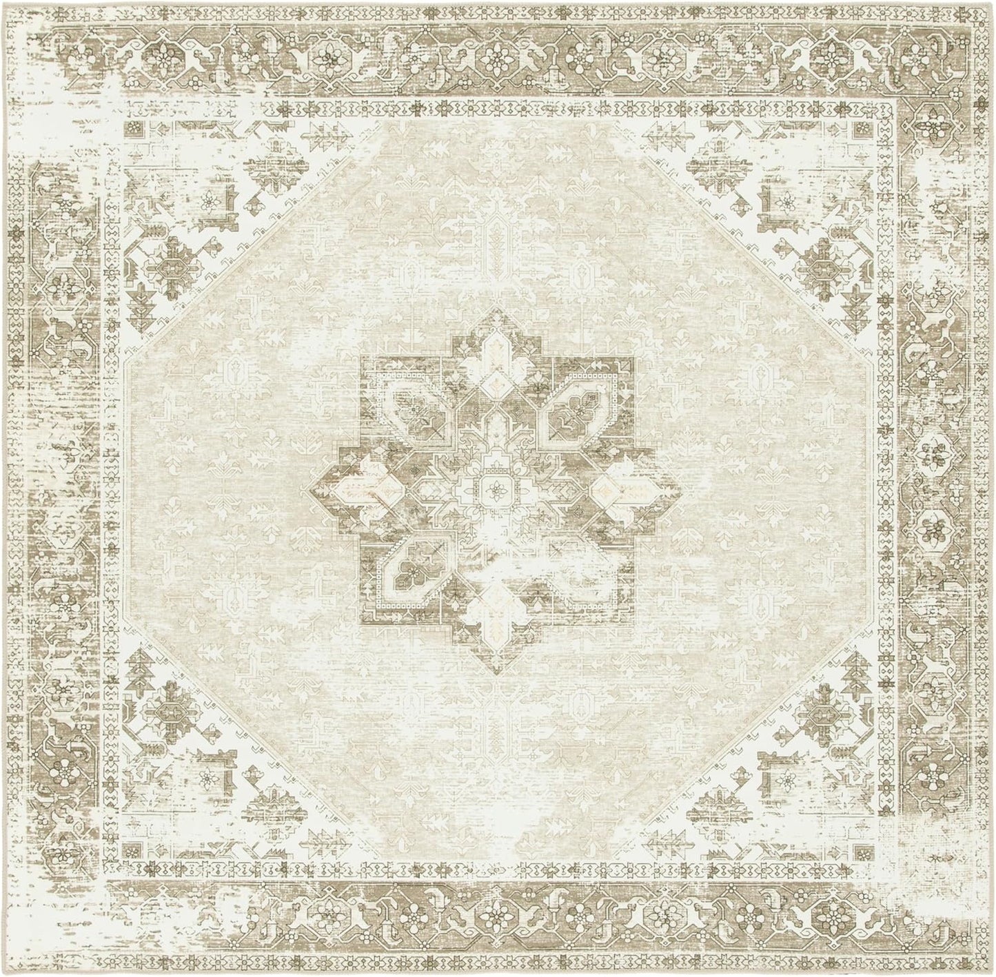 Safavieh Washable Rug 4' Square Sage & Ivory - Slip Resistant High Traffic Area Rug