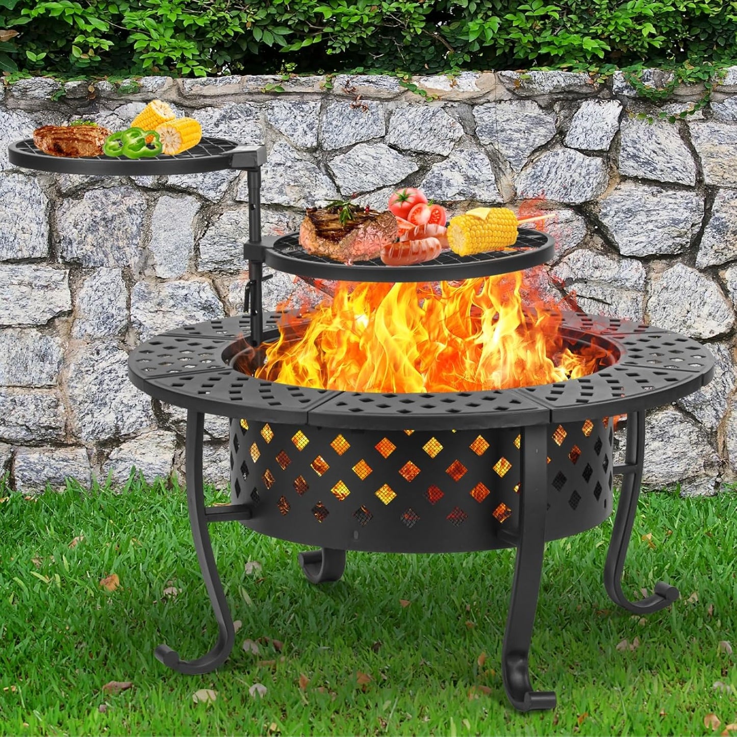 36 Inch Fire Pit with BBQ Grills for Outdoor Fun and Comfort