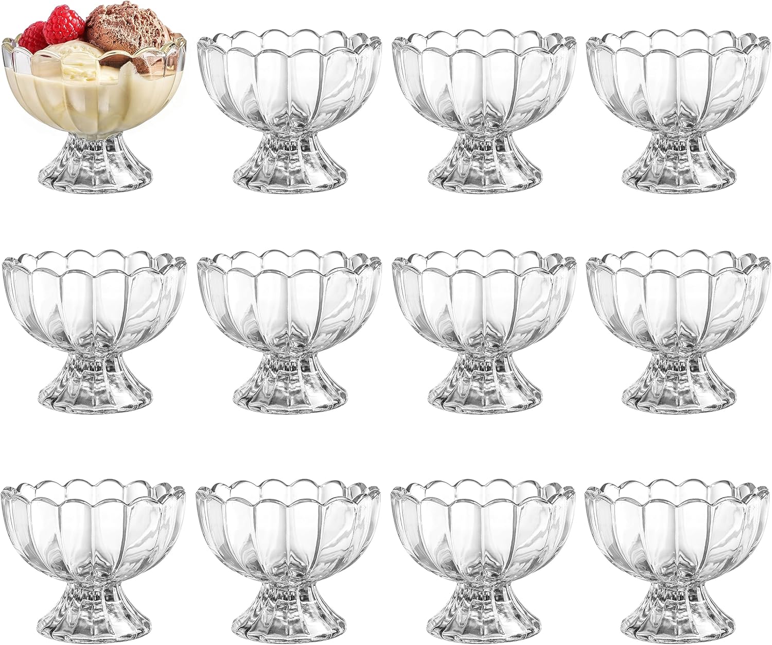 12PCs Set 5oz Small Cute Footed Tulip Glass Dessert Bowls