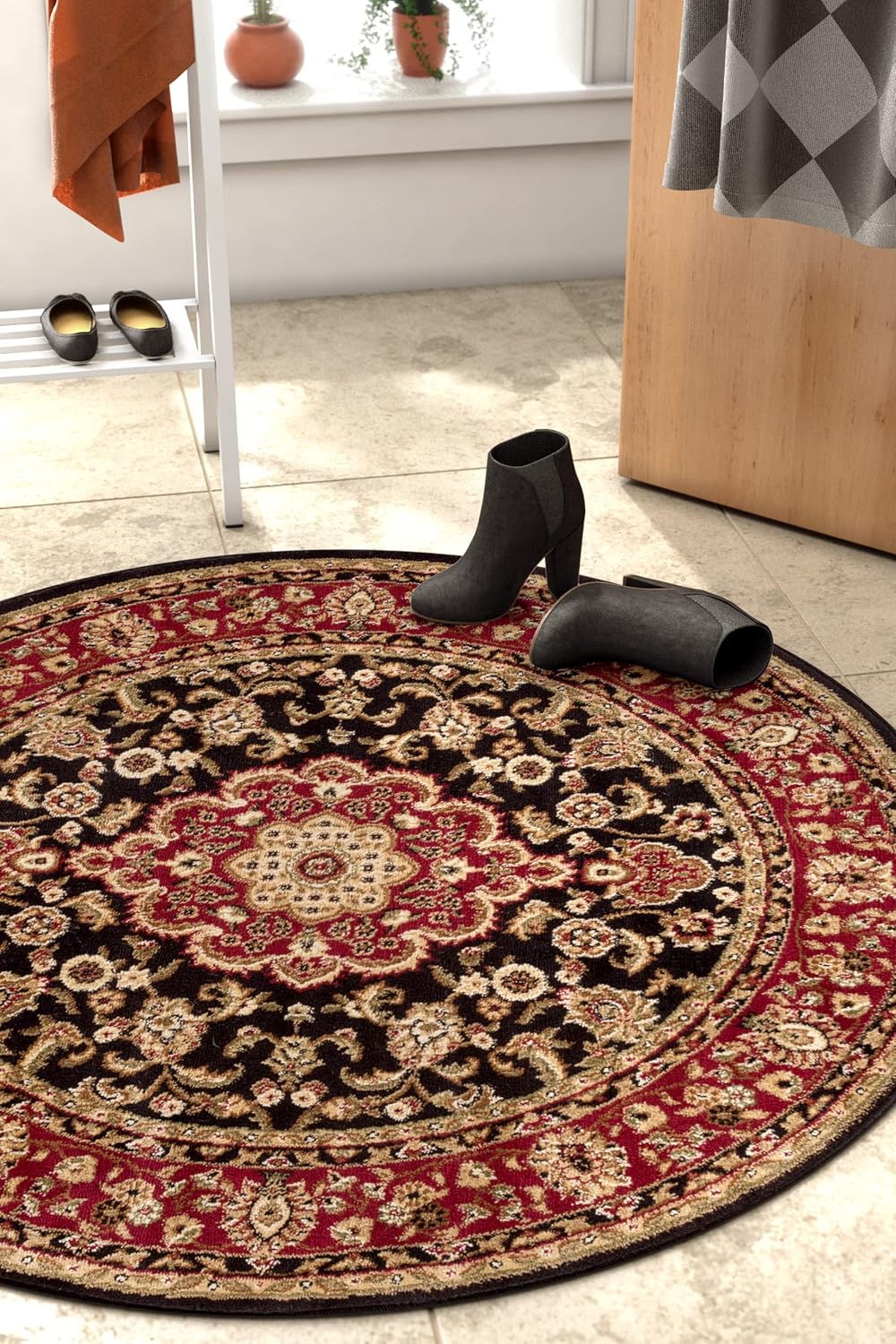 Well Woven Barclay Collection Medallion Kashan Black 8 ft Round Rug