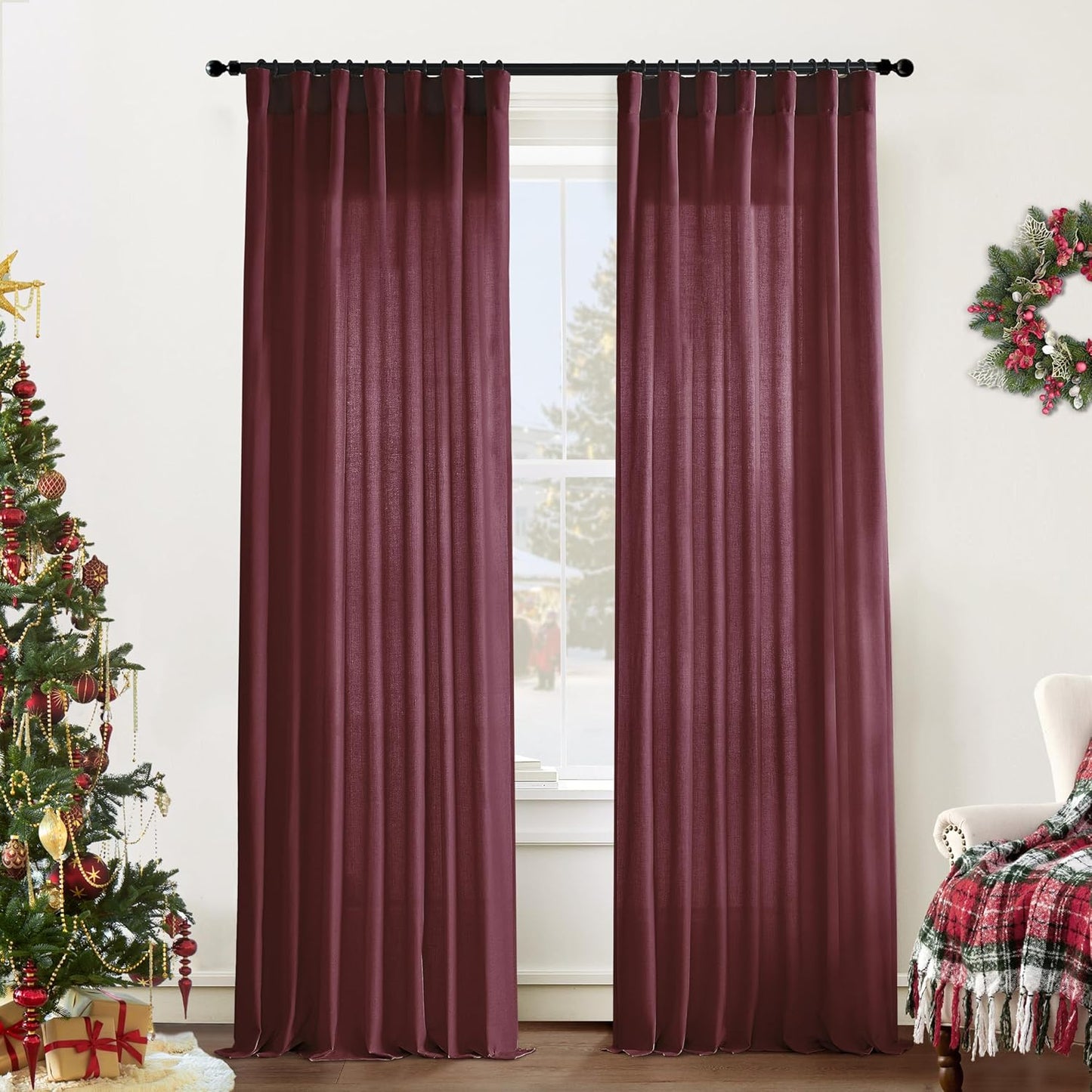 XTMYI Burgundy Curtains 84 Inches Long for Elegant Living Spaces