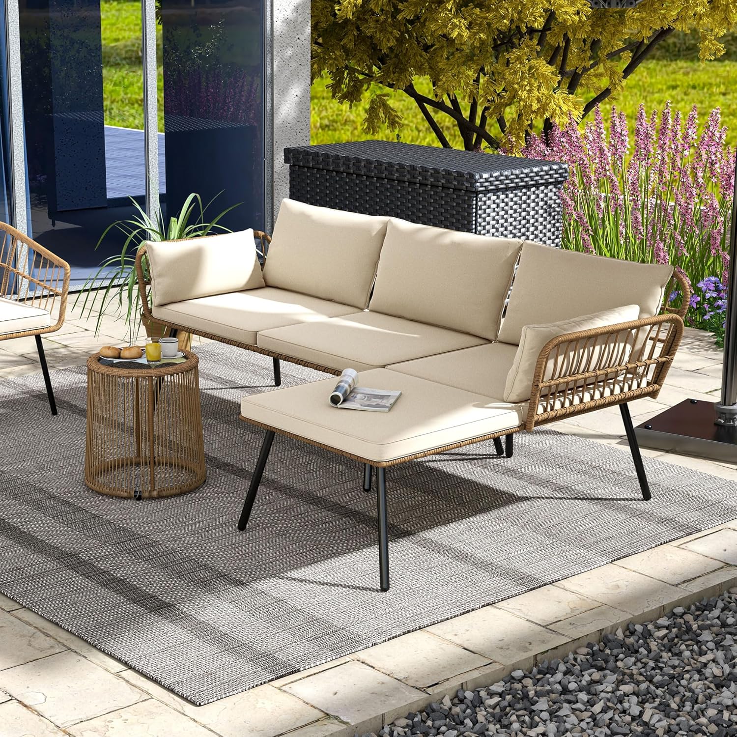 DWVO Patio Furniture Set 3 Piece Outdoor Wicker Sofa Set