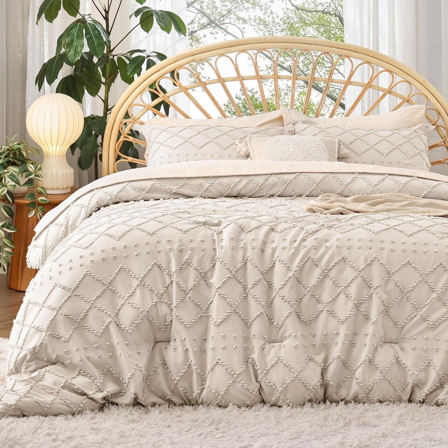 Bedsure King Comforter Set - Boho Tufted Shabby Chic Bedding