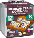 Mexican Train Dominoes Set with 8 Holders for Family Fun