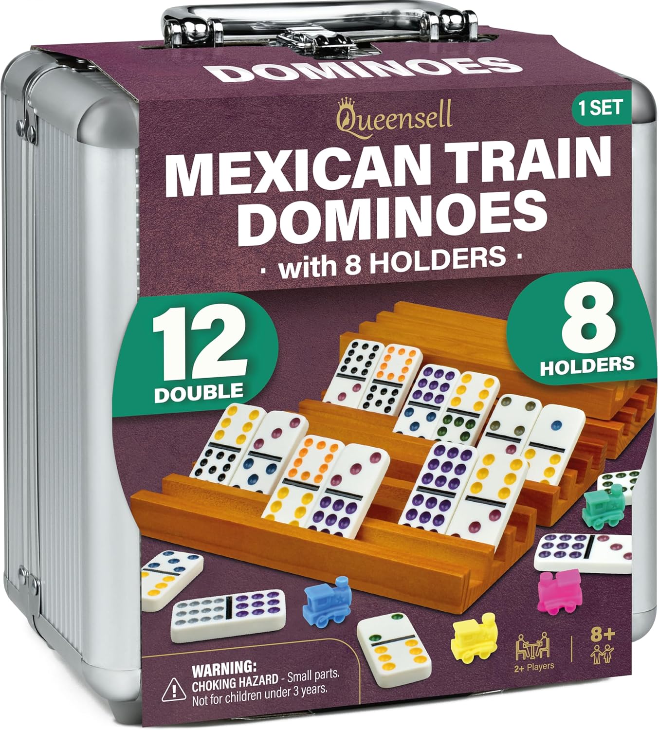 Mexican Train Dominoes Set with 8 Holders for Family Fun