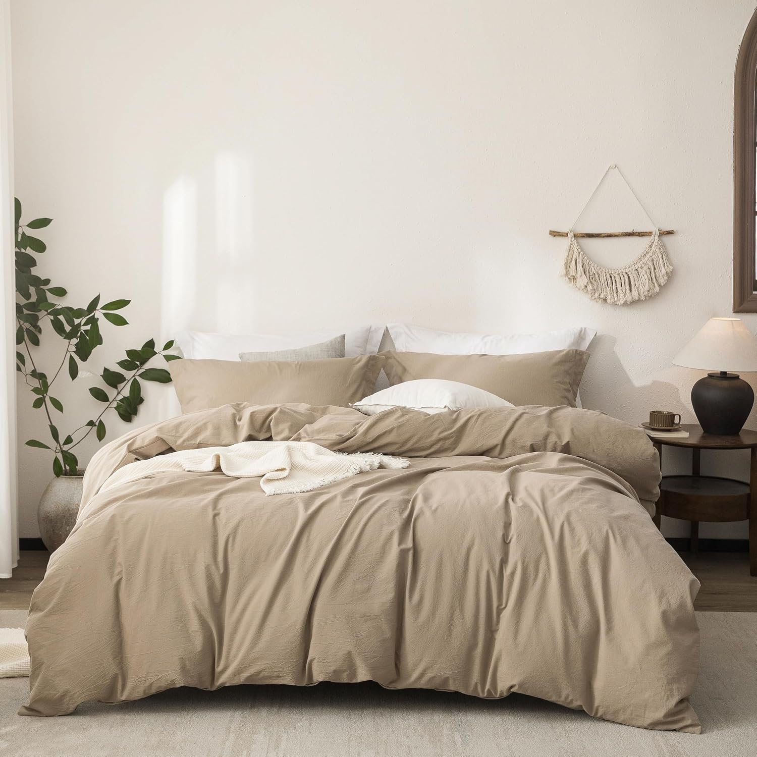Linen Feel Duvet Cover King Size in Mocha Brown for Comfort