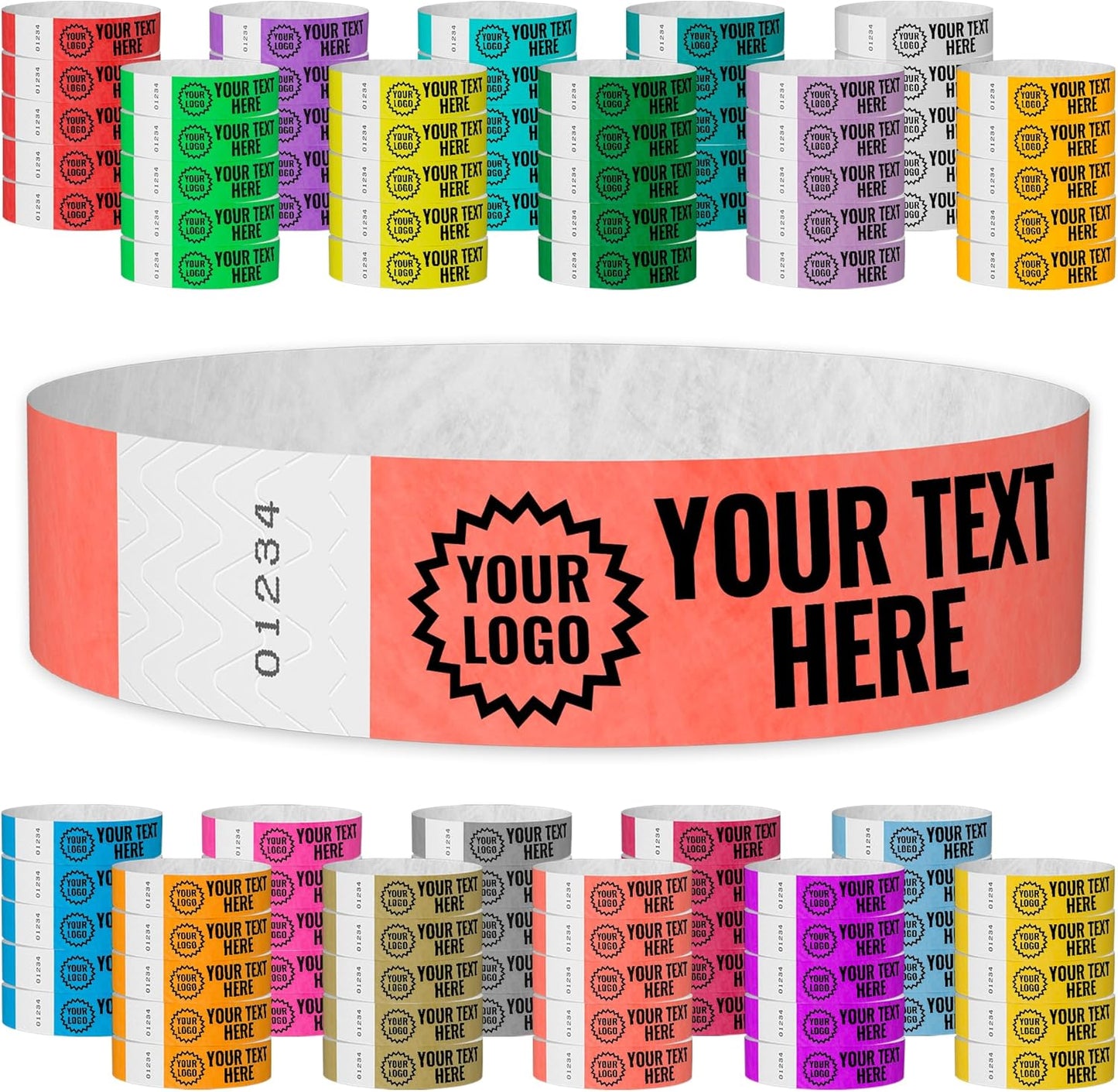 Custom Imprint Coral Red Tyvek Wristbands for Events and Festivals
