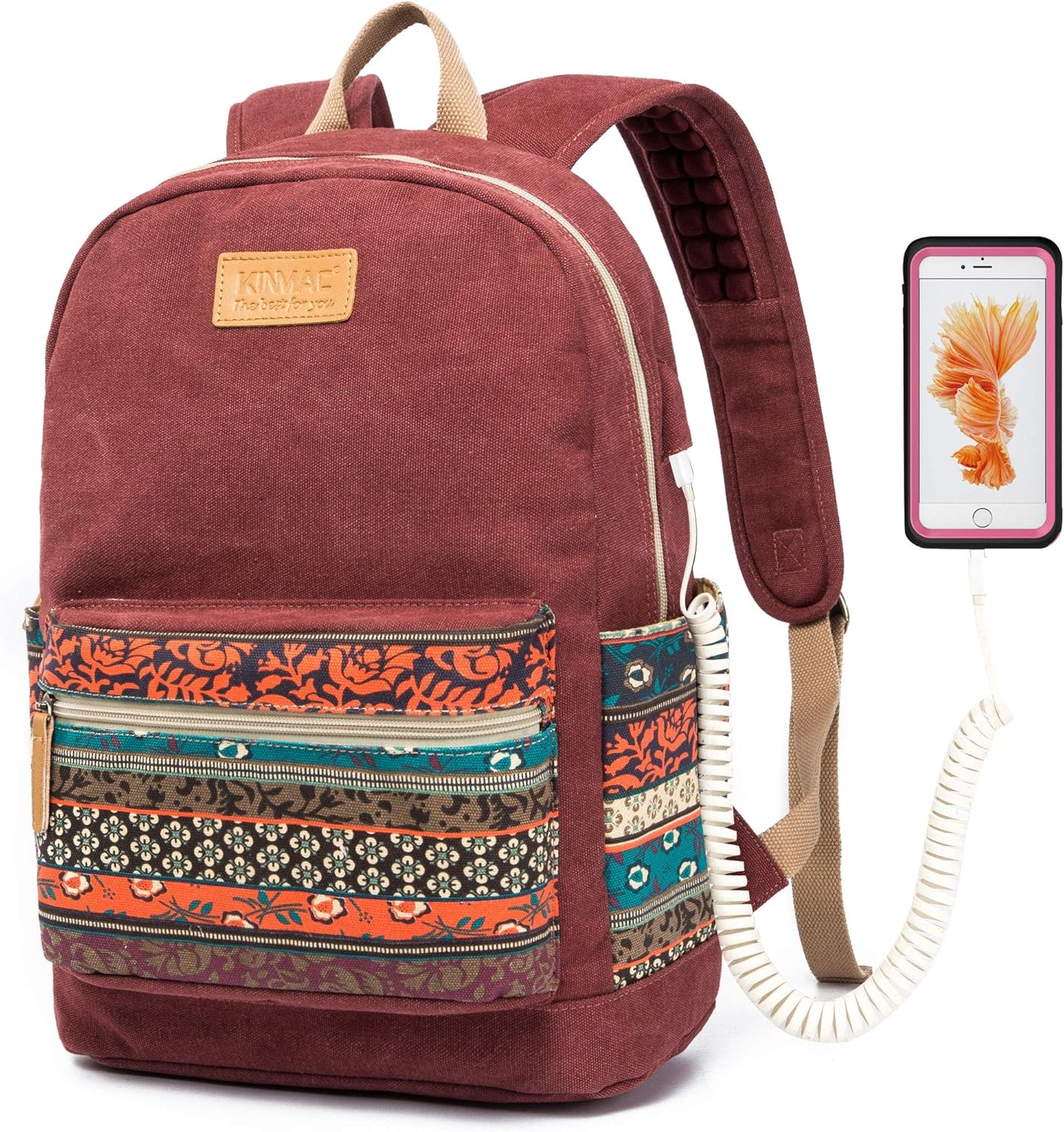 Kinmac Canvas Backpack with Cushioned Straps for Travel