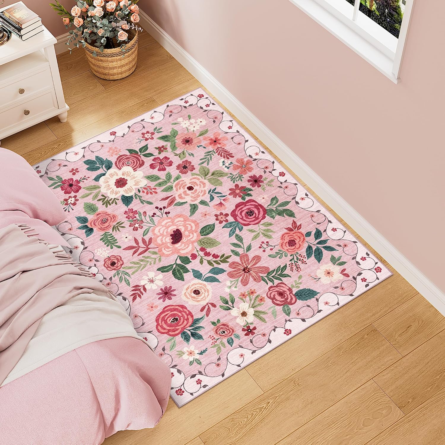 DUKINO 3x4 Area Rug - Lightweight Non Slip Floral Design