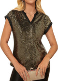 Sequin Sparkly Cap Sleeve Top V Neck - Lasting Shine for Parties