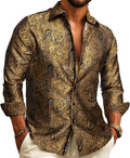 Mens Western Silk Paisley Long Sleeve Button Down Dress Shirt - Bold