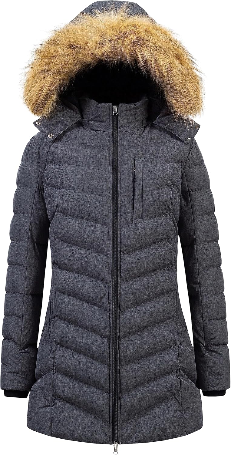 CREATMO US Women's Winter Hooded Coat Waterproof Warm Long Puffer
