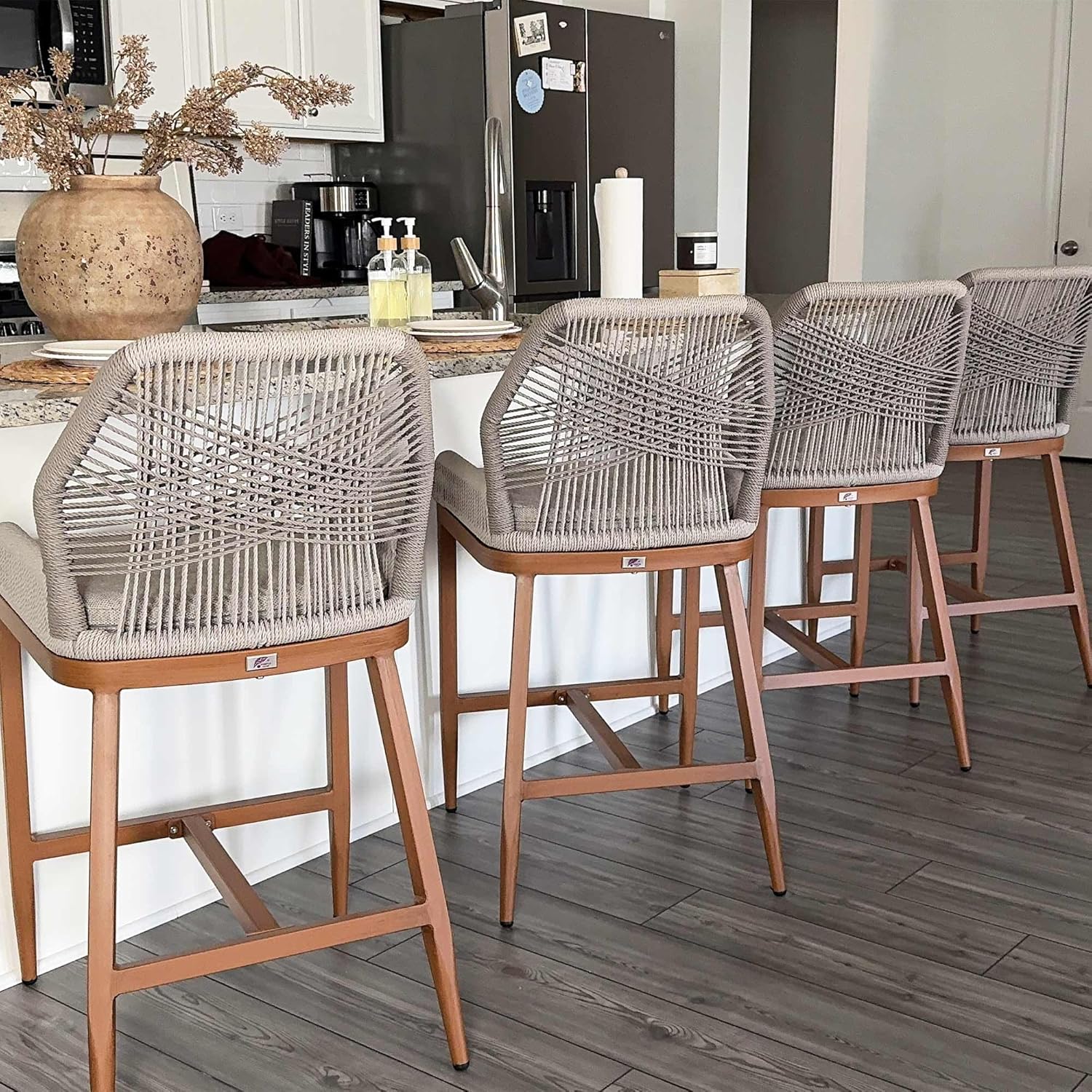 Stylish PURPLE LEAF Counter Height Bar Stools Set of 4 for Outdoor