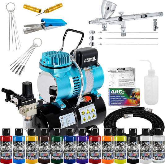 Master Precision Airbrush Kit - 3 Tips, Compressor, Paint Set