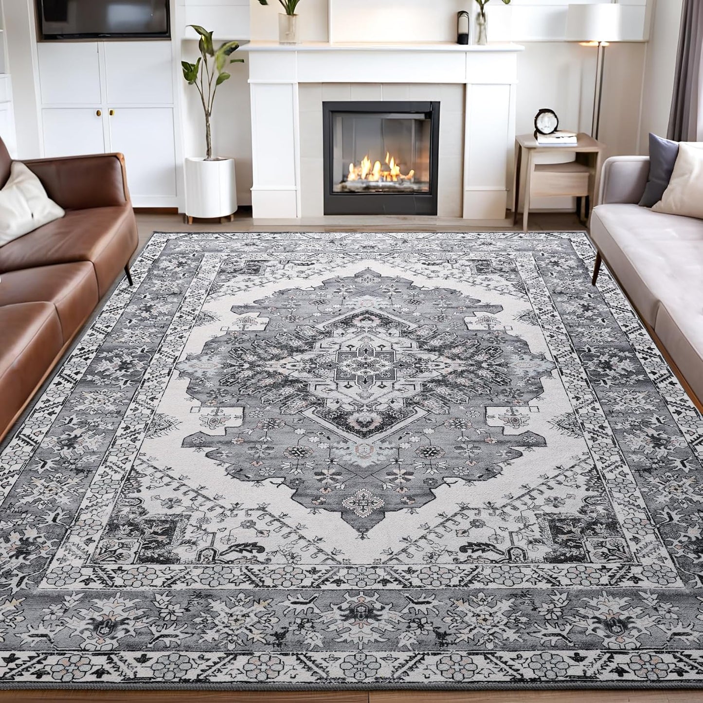 Vintage Grey 5x7 Area Rug for Living Room and Home Decor