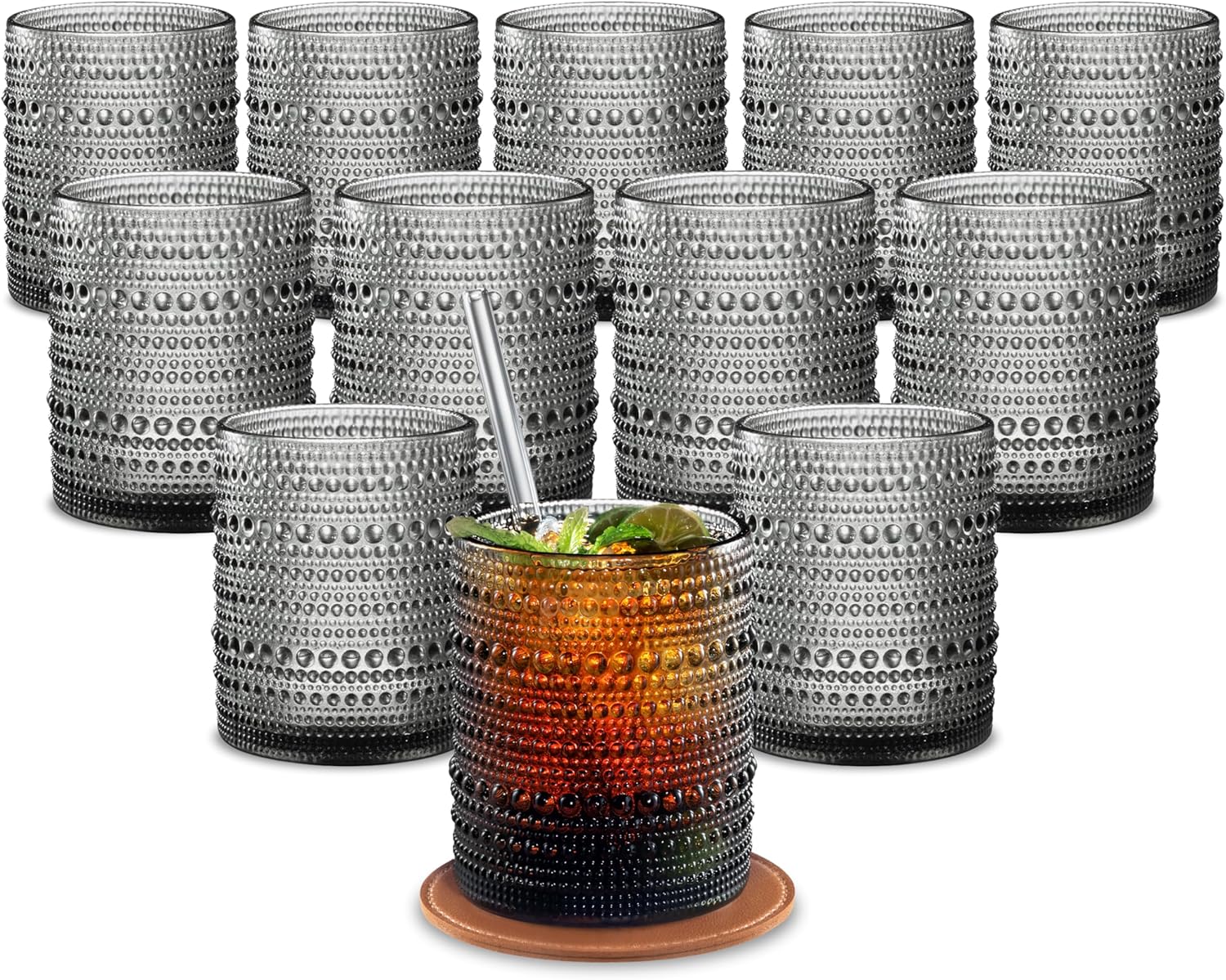 12 OZ Hobnail Drinking Set of 12 Vintage Glassware for All Beverages
