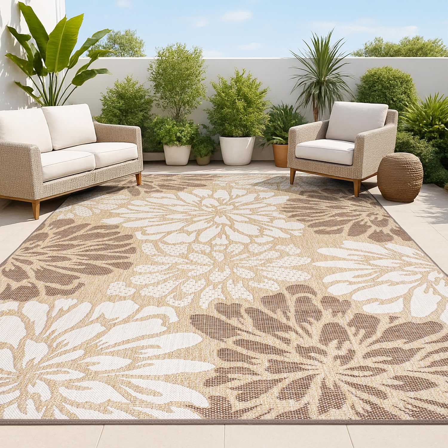 Floral Textured Weave Indoor Outdoor Area Rug for Modern Spaces
