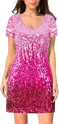 Women's Sequin Glitter Short Sleeve Mini Dress - Sparkling Clubwear