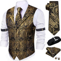 Mens Silk Paisley Vest Set for Men - 5PCS Formal/Casual