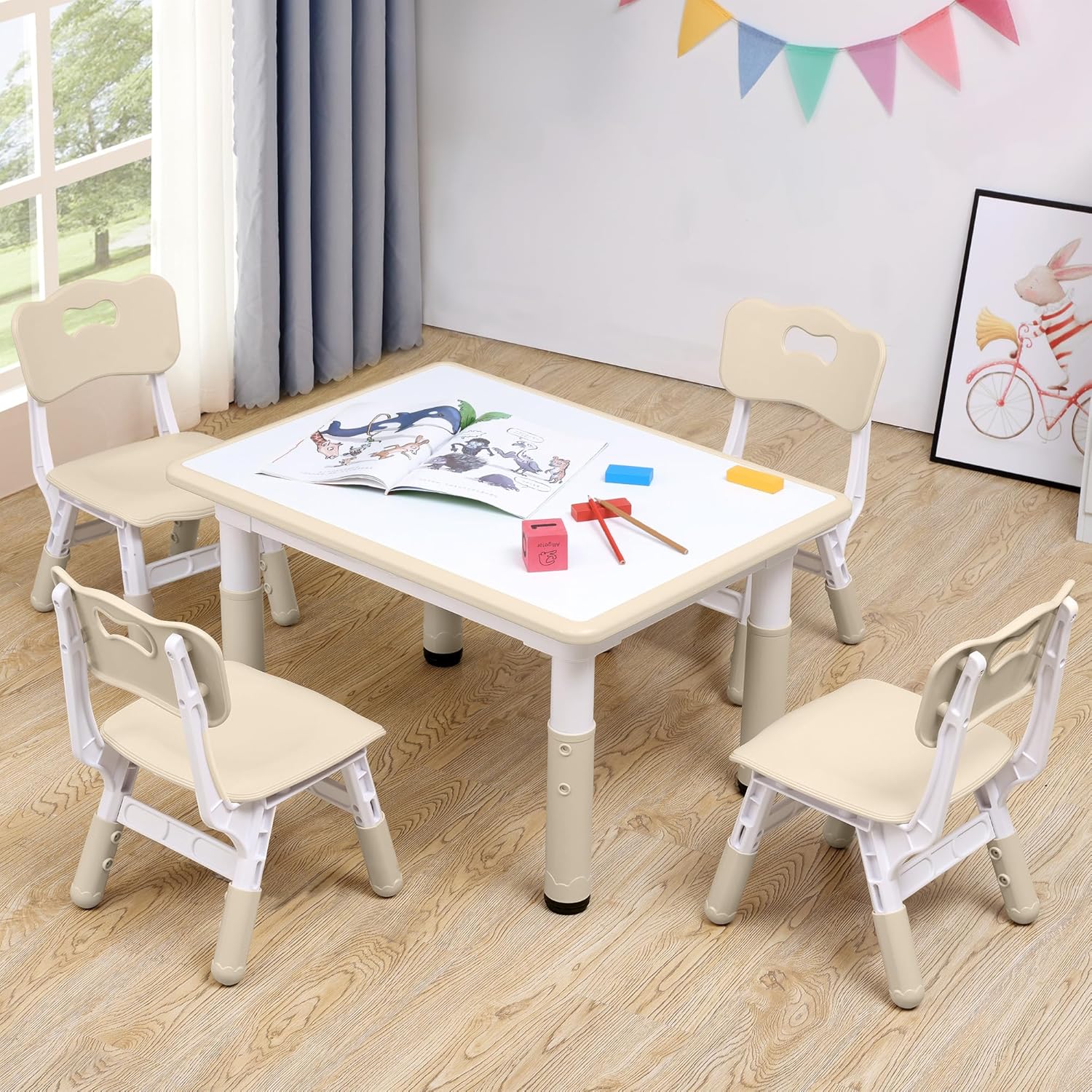 Adjustable Kids Table & Chairs Set for Ages 3-8 - Perfect for Play
