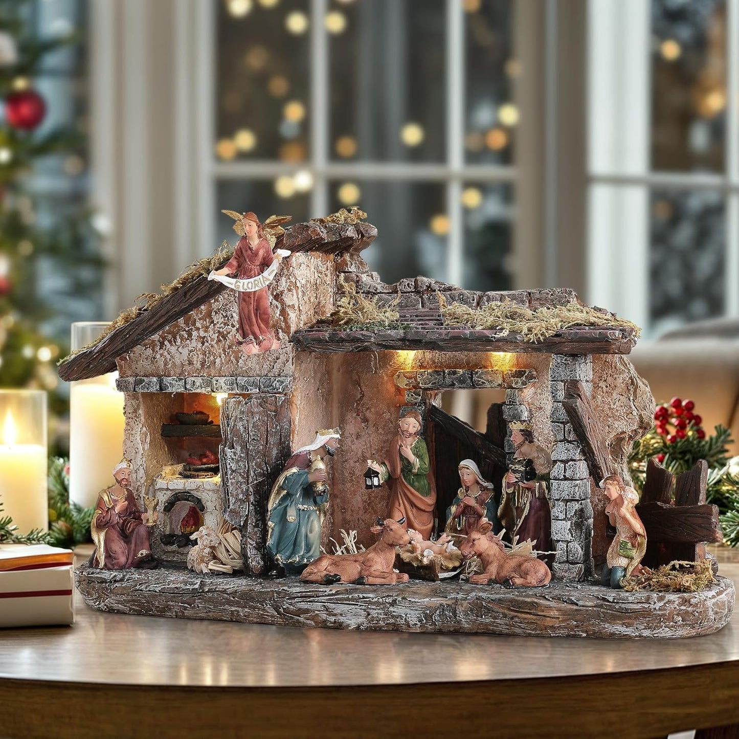 Nativity Scene Set with LED Lights for Christmas Decor