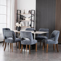 Wooden Dining Chairs Set of 6 - Modern Fabric Upholstered Navy Chairs