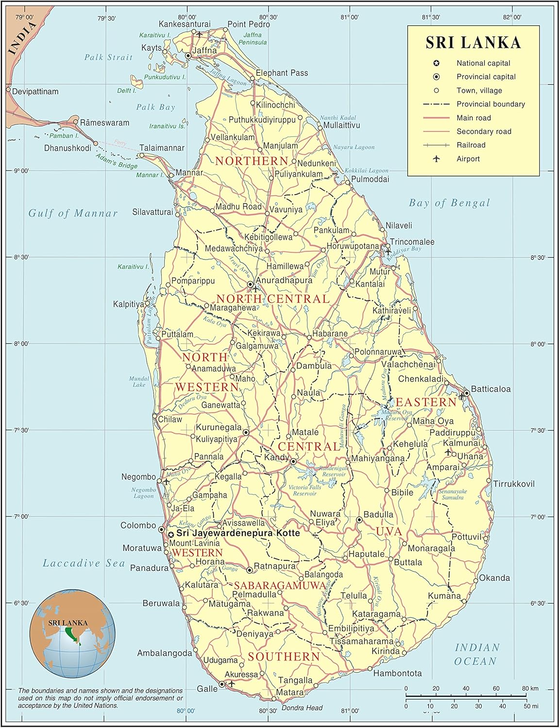 Large Detailed Political Map of Sri Lanka