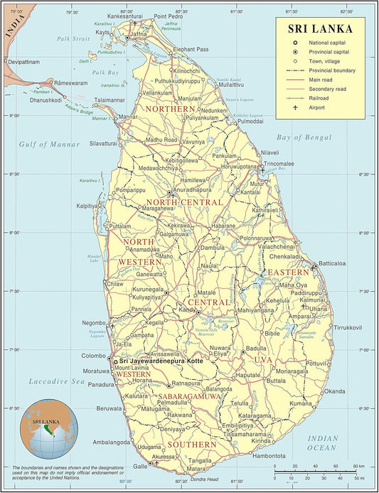 Large Detailed Political Map of Sri Lanka