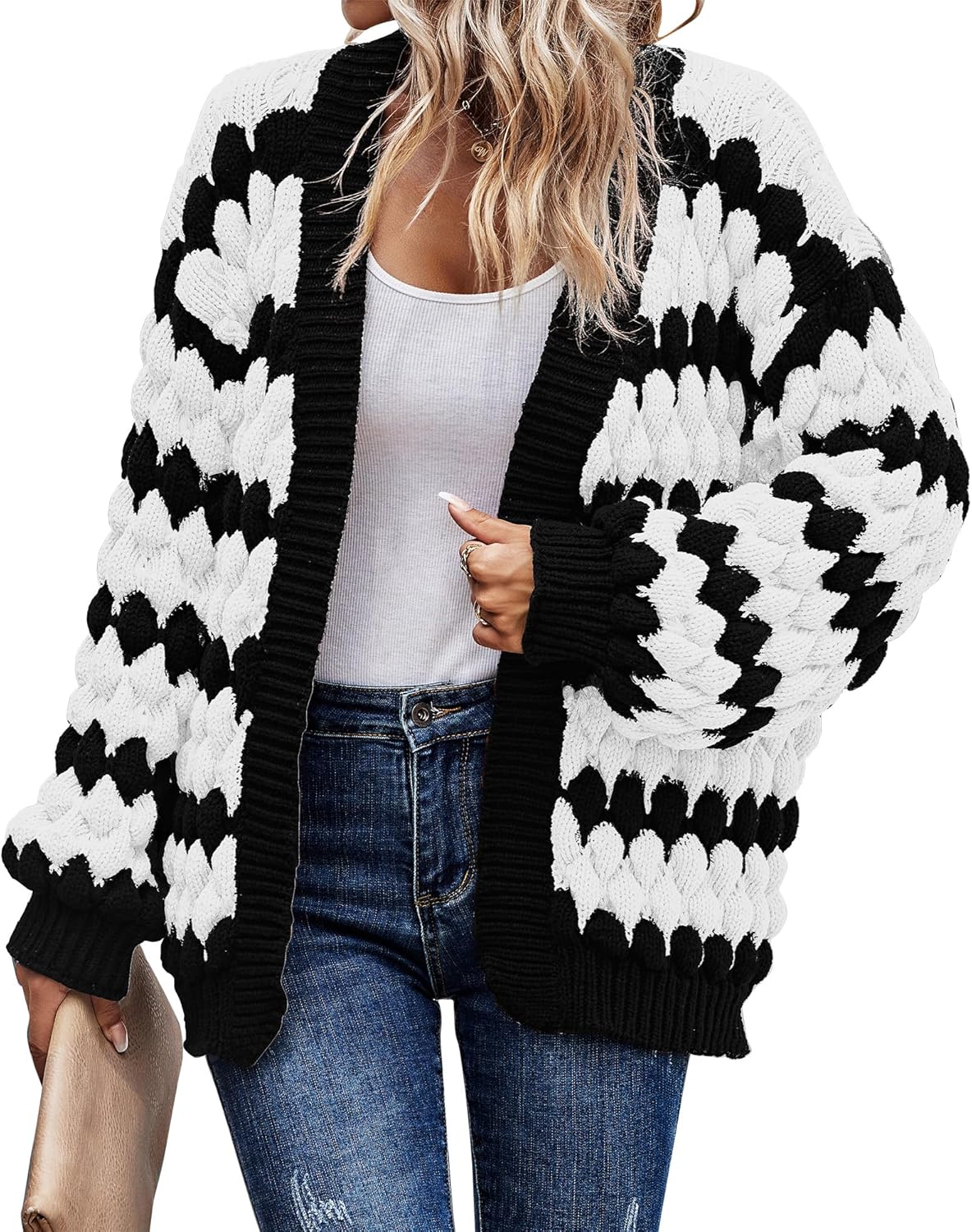KIRUNDO Womens Cardigan Chunky Knit Sweater for Fall Fashion