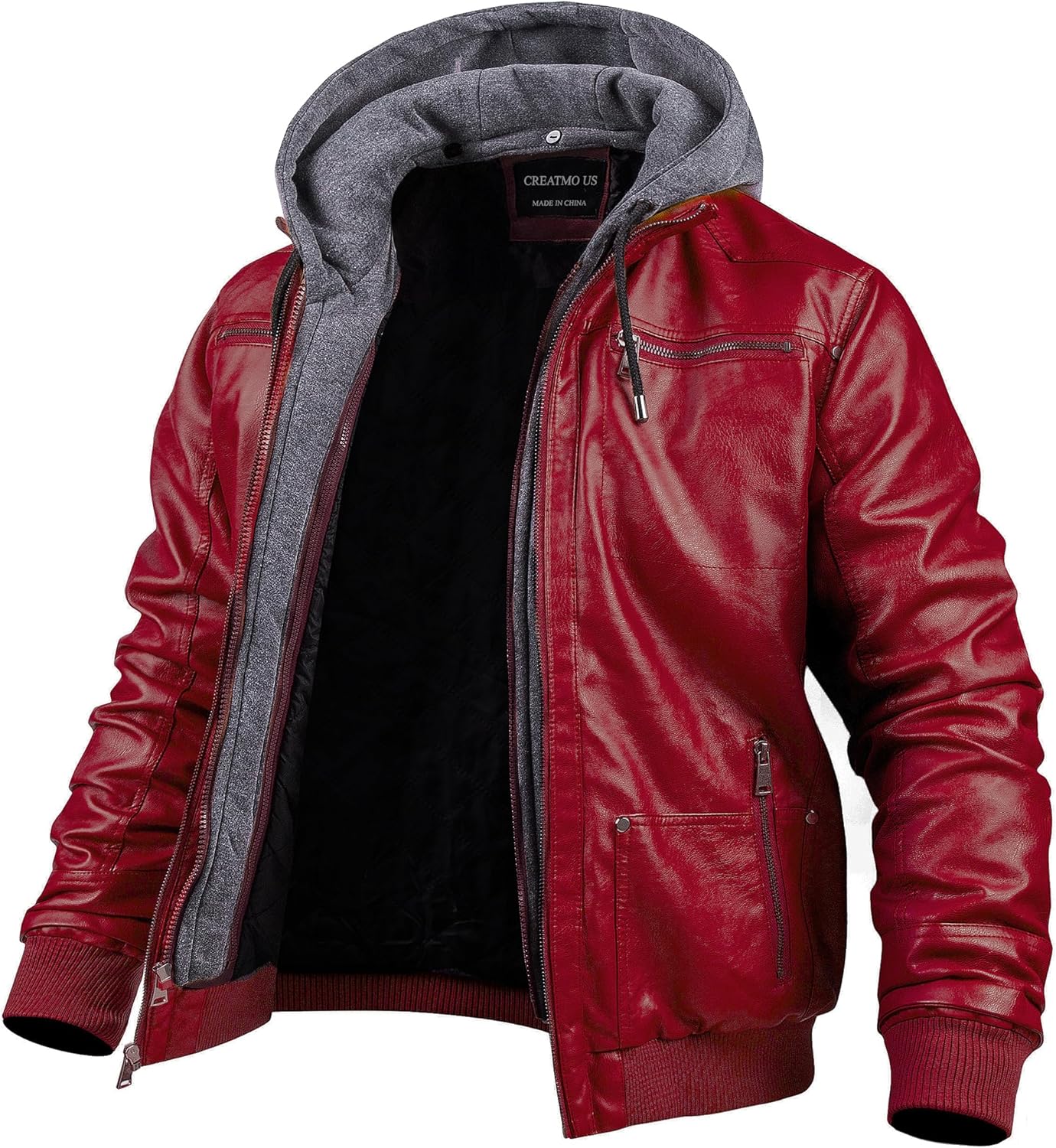 Stylish Faux Leather Motorcycle Jacket with Removable Hood