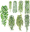 Artificial Hanging Ivy Vine 8Pcs with White Pots - Low Maintenance