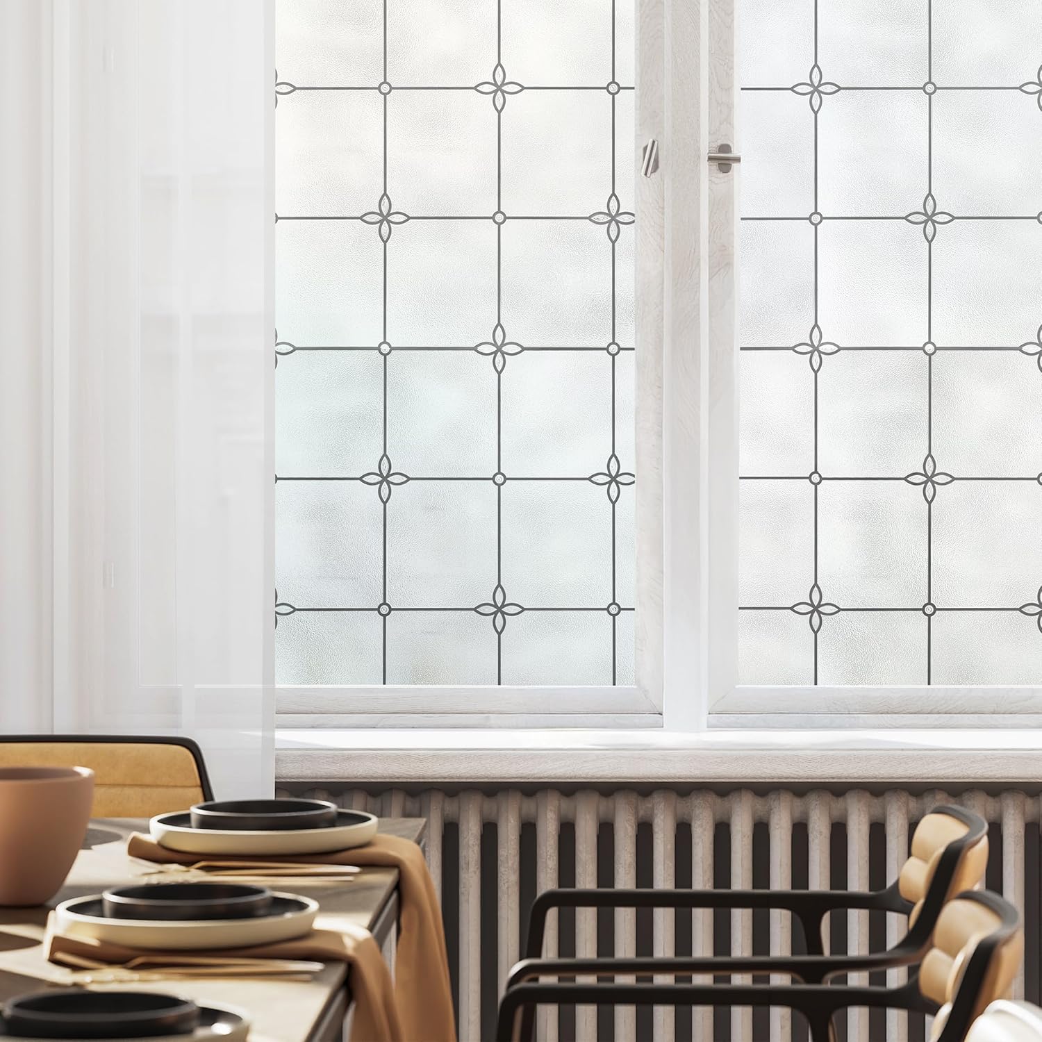 Artistic Privacy Window Film with Textured Leaded Glass Design