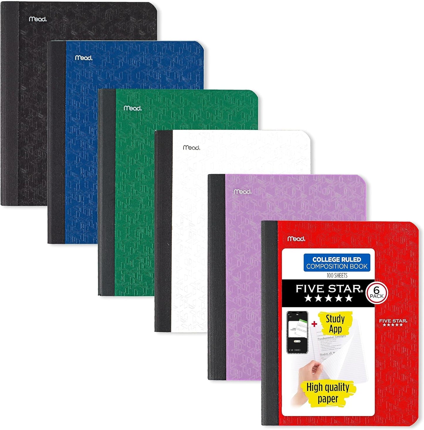 Five Star 6-Pack Composition Notebooks, College Ruled, 100 Sheets Each, Assorted Colors